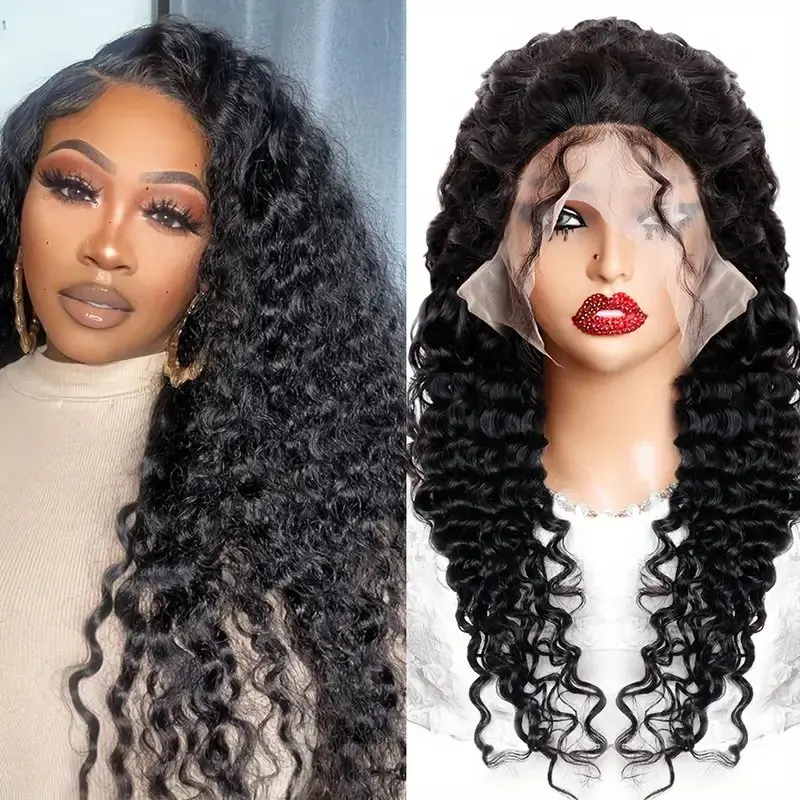 Rosabeauty 150% Density Deep Wave Preplucked Glueless 13x4 HD Lace Front Human Hair Wigs  Ready To Go Curly Wig 18 Inches