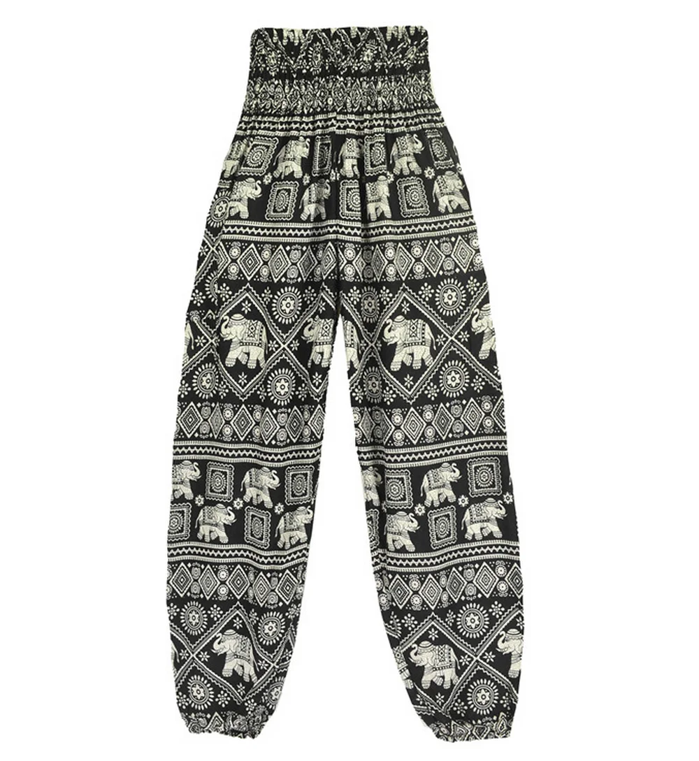Boho Yoga Pants Wide Leg Women Harem Bohemian Vintage Print Loose Fit Boho Hippie High Waist Smocked Waist Beach Hippie