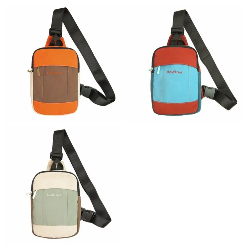 Fashion Square Men Chest Bag Zipper Korean Style Sports Shoulder Bag Splicing Color Multifunctional Nylon Crossbody Bag Running