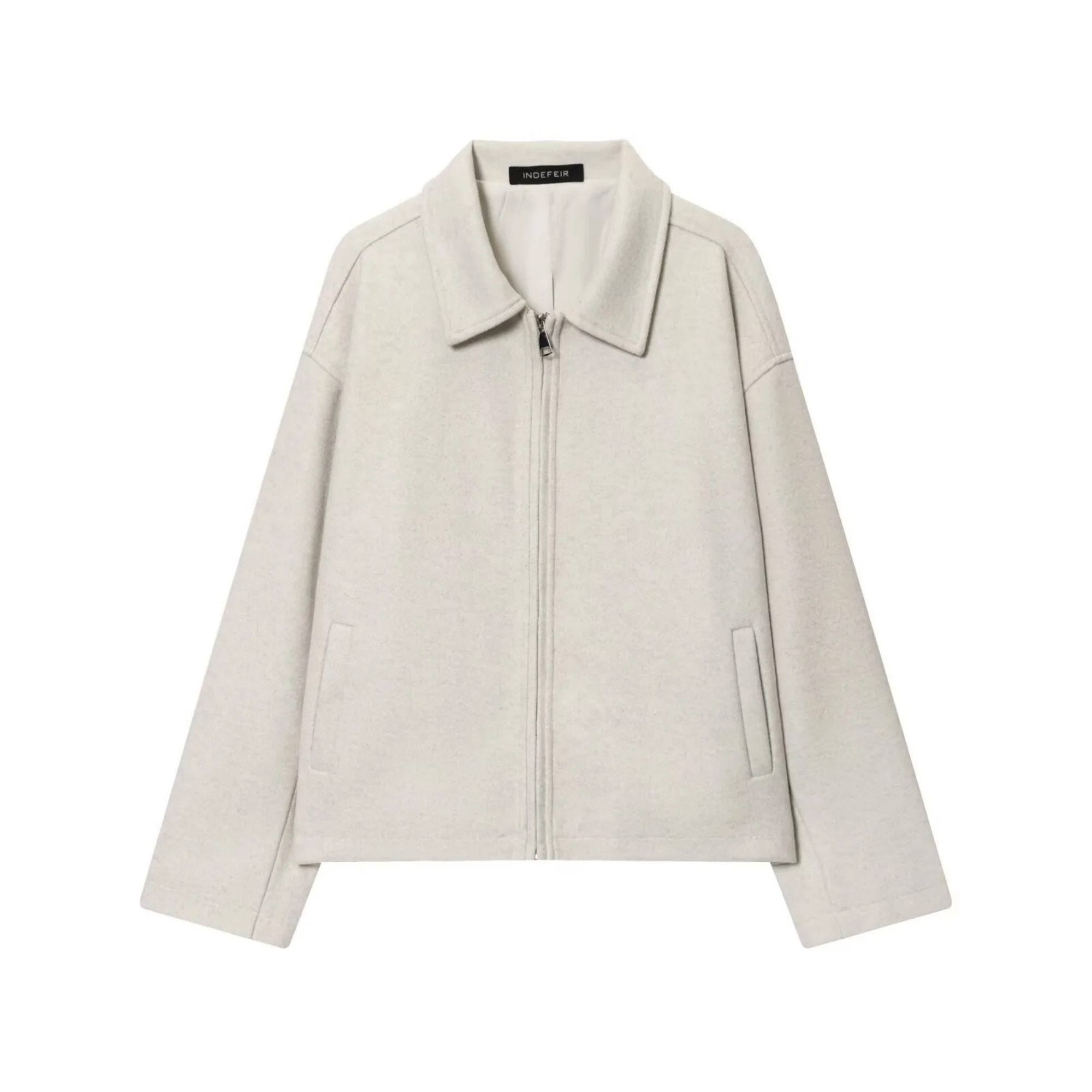 المرأة فضفاضة قصيرة سترة صوفية معطف الإناث عادية سحاب أكمام طويلة معاطف سيدة الخريف الشتاء موضة أبلى الشارع الشهير #4