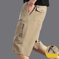 Pantalones cortos Cargo clásicos para hombre, pantalones cortos informales hasta la rodilla con bolsillo y cremallera, pantalones cortos de trabajo rectos sueltos de algodón, ropa para hombre
