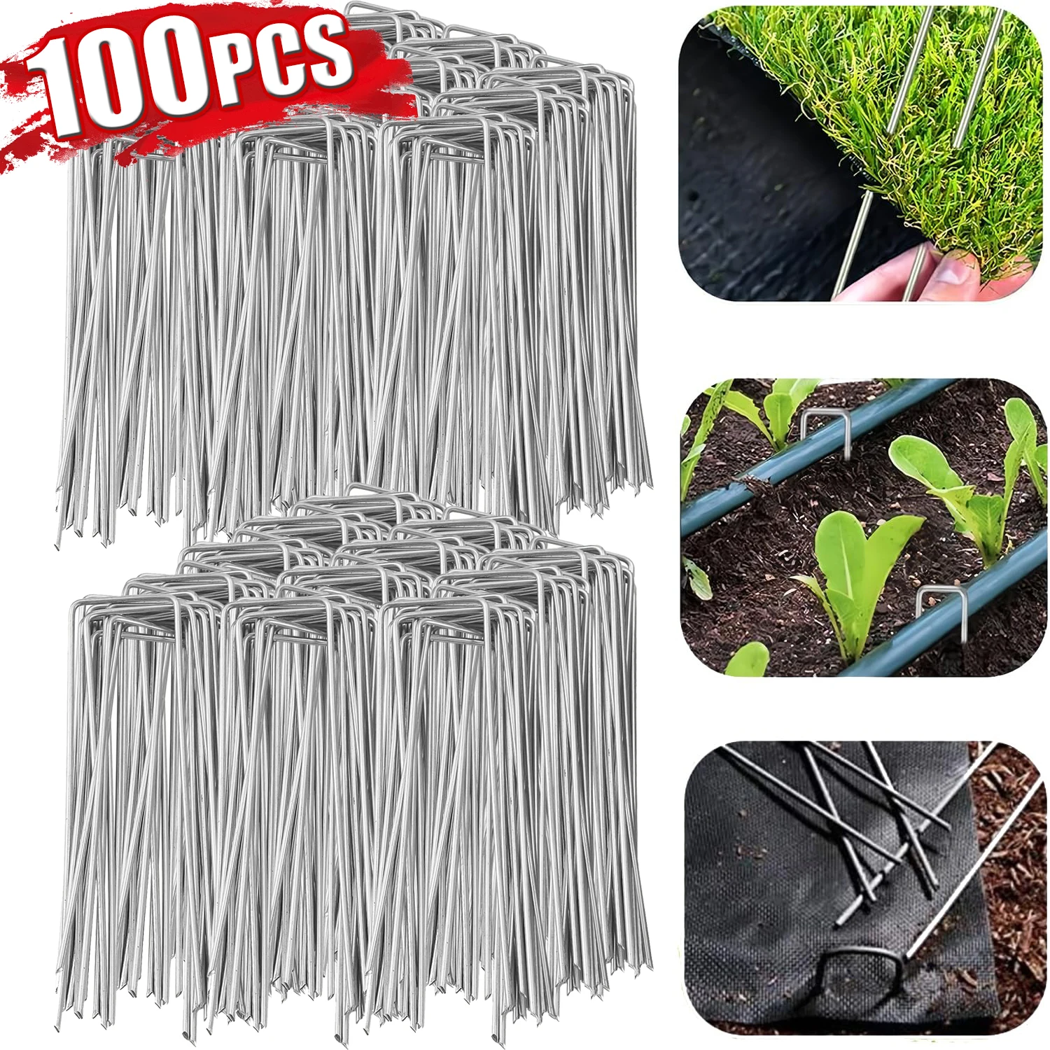10-100pcs Galvanized Steel U-shaped Garden Stakes Landscape Spikes Fence Tubing Staples for Holding Lawns Barrier Ground Nails