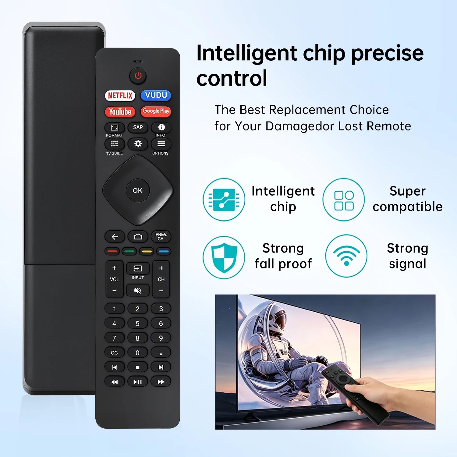 RF402A-V14 NH800UP Replacement Remote Control For Philips Android 4K Smart TV With Netflix Vudu YouTube Google Play Hot Keys No