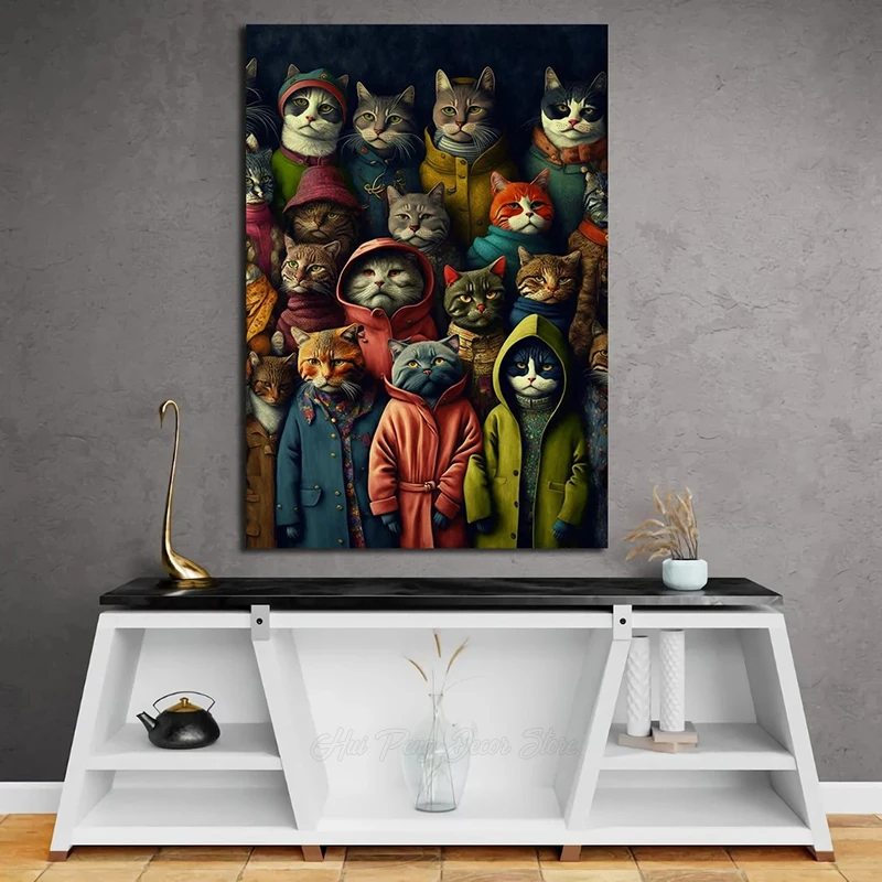 

Group Photo Of Cats Wall Decor Canvas Painting Cat Art Animal Posters and Prints Modern Art Wall Pictures for Home Room Decor