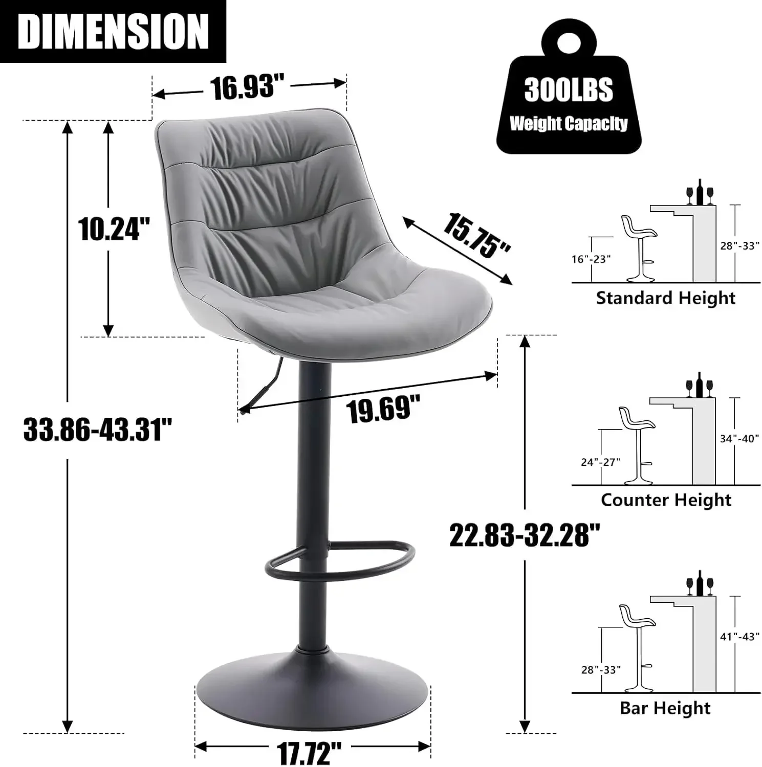 

XMSJ.Bar Stools Set of 2, Swivel Adjustable Counter Height Stools with Back, PU Leather Upholstered Modern Bar Chairs for Kitche