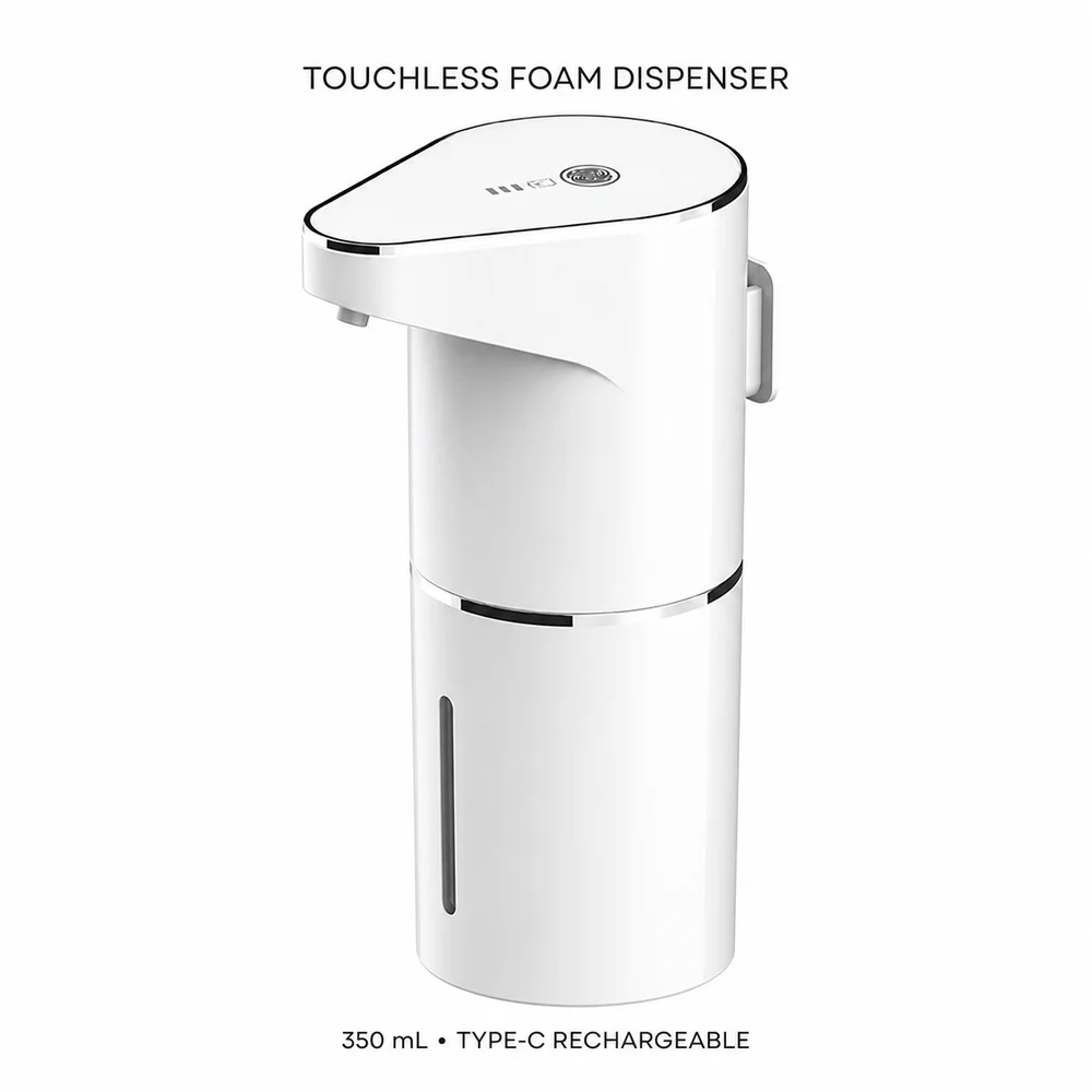 Automatic Foam Soap Dispenser Touchless Infrared Sensor 350mL 3 Levels Type-C Rechargeable Wall Mount for Bathroom