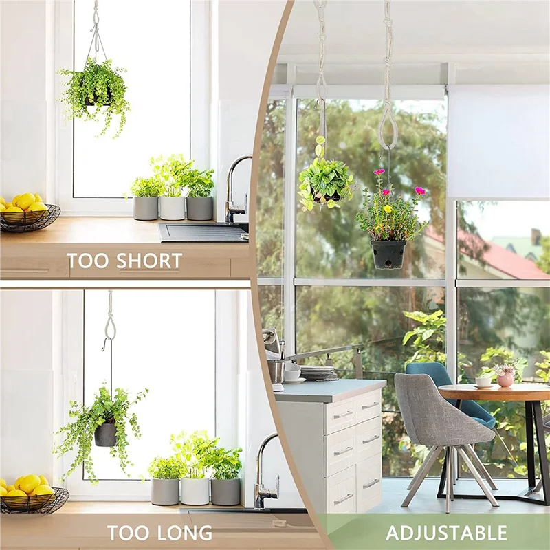 ABAE-8 قطع من شماعات نباتات مكرامية بيج، حبل موسع للنباتات، سلة معلقة، حاملات أوعية نباتية معلقة كبيرة (بيج)