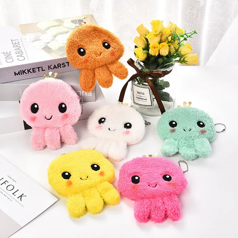 2023 heiße niedliche Cartoon Octopus weiche Plüsch Geldbörse Mini Kawaii Reiß verschluss Kinder Mädchen Münze Brieftasche Karte USB Kabel Tasche Schlüssel Brieftasche