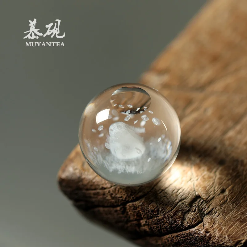 Mu Yan Zen-Style Crystal Rabbit Glass Holder For Purple Clay Teapot, Home Tea Set Lid Stand, Creative Decorative Piece