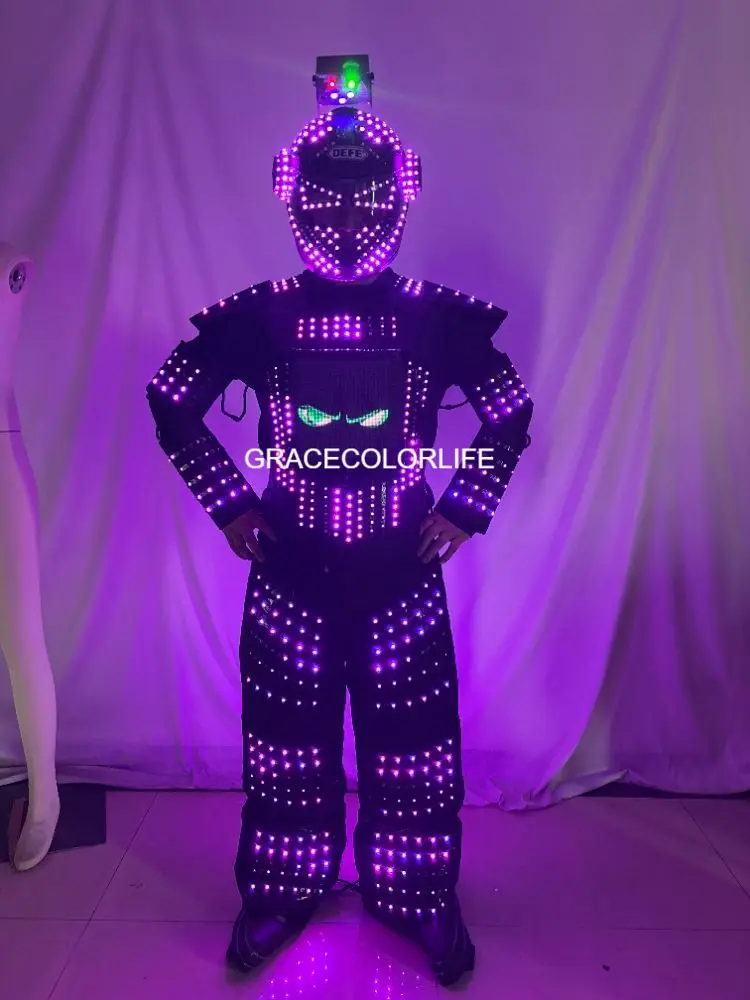 2025 رائجة البيع LED روبوت البدلة APP التحكم تضيء زي لحفلة الهذيان DJ الرقص هالوين تأثيري أداء المرحلة