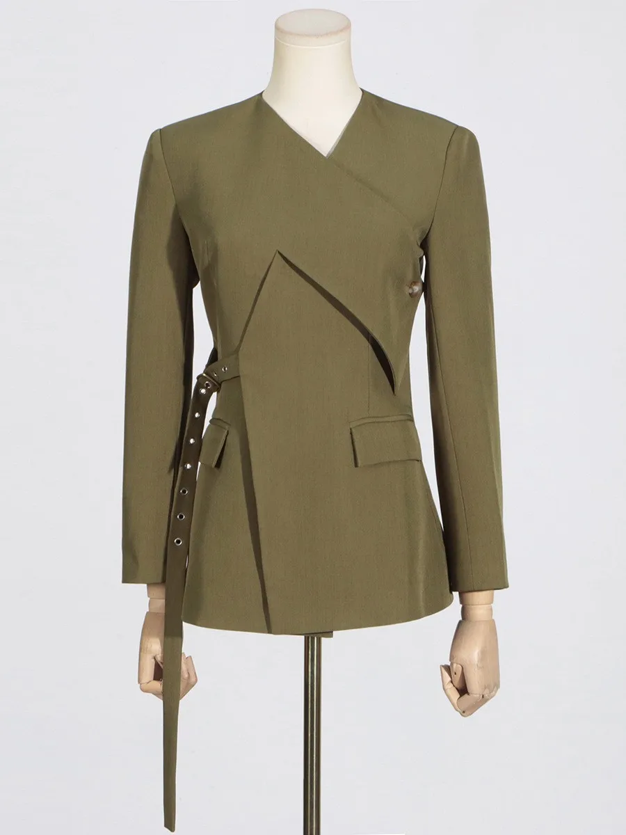 Belt No Hood Belt Regular Length Commuter Chic with Concealed Button Closure Regular Sleeve Casual Women Suit Autumn