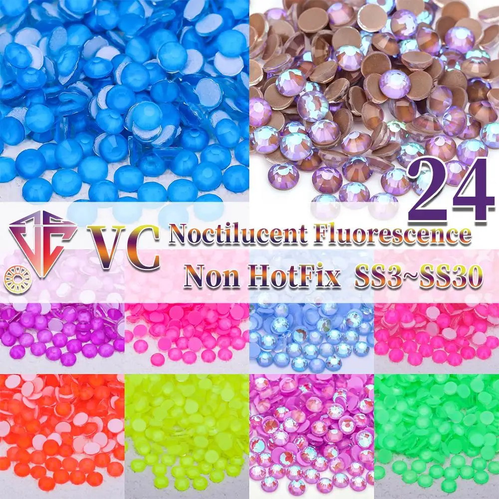 VC All Size Glitter Neon Non Hotfix Rhinestones Fluorescence DIY Nail Art Crystals Diamond Strass Gems for Charms Dress