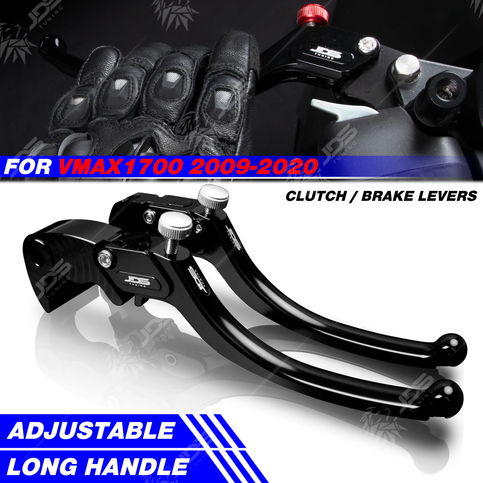 

JDSTUNING For Yamaha VMAX 1700 2009-2020 Clutch Lever Brake Lever Set Long Handle Levers Motorcycle Accessories Parts