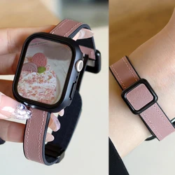 Women Slim Leather Strap for Apple Watch 10 9 Band 44mm 45mm 42mm 40mm 41mm Magnetic Bracelet Watchband iWatch Series 7 8 SE 6 5