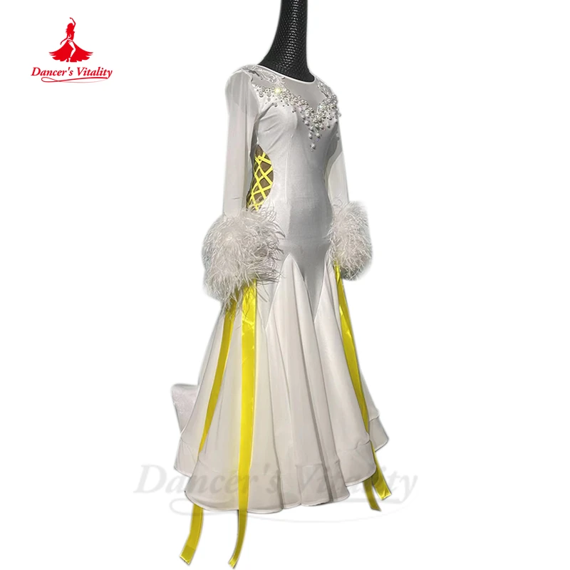 Modern Dance Dress National Standard Customsized Long Sleeves Professional Costumes Women's Waltz Tango Social Ballroom Dresses