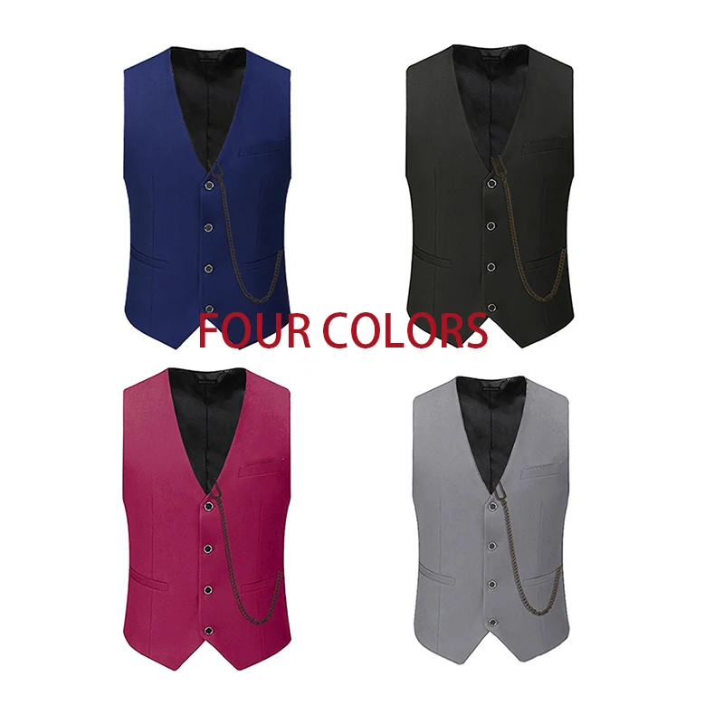 Heren Slim-Fit Vest Fashoin Dagelijks Casual Bruiloftsvest V-Hals Mouwloos Vest Heren Kleding (Kettingvrij)