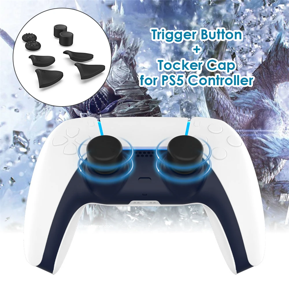 

8 in 1 Thumb Stick Grip Key Caps Joystick Cover L2 R2 Trigger Extender for Sony Playstation 5 PS5 Electronic Machine Accessories