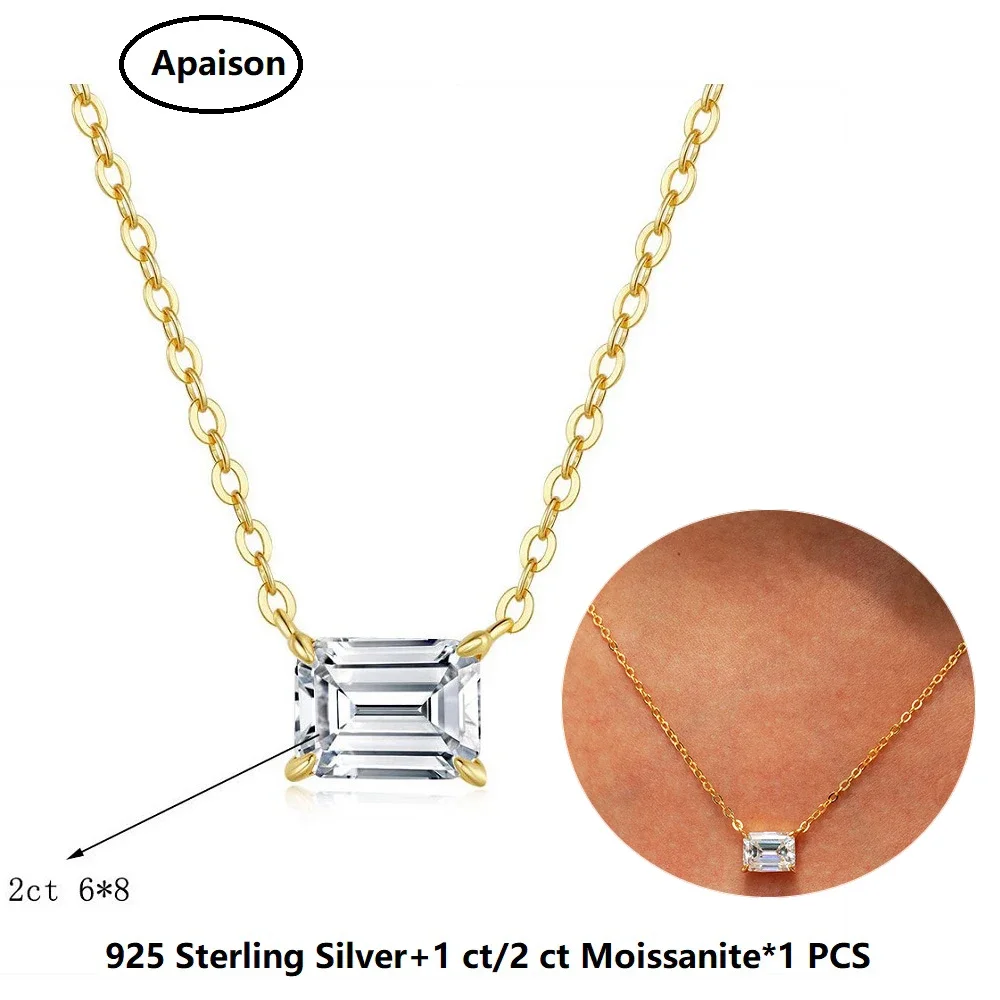 

Apaison 1 ct/2 ct Rectangle Moissanite Pendant For Women 14K Gold Plated Necklace Wedding Engagement Anniversary Jewelry Gift