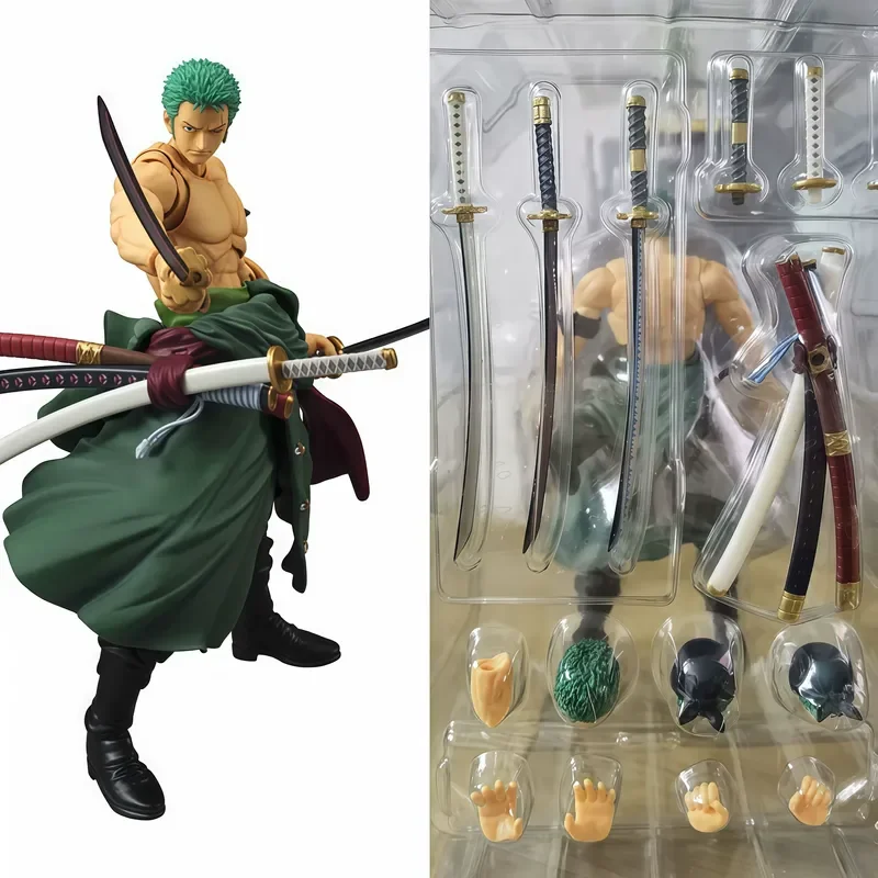 One Piece Zoro Actionfigur Modellbausatz mit mehreren Schwertern, Zubehör, beweglichen Gelenken, Anime-Sammlerstück, Dekorationsgeschenk
