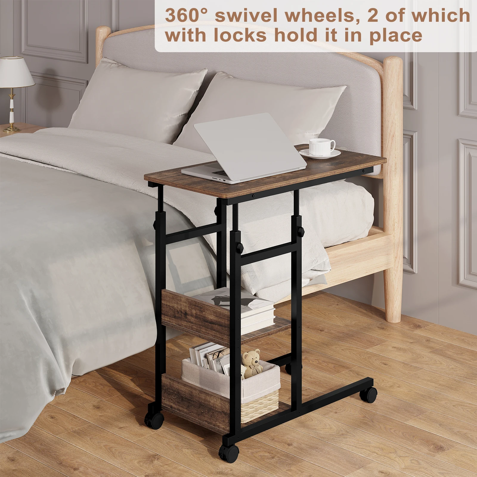 WOLTU Couchtisch, Beistelltisch, Bett-Sofa-Laptoptisch, C-förmig, höhenverstellbar, mit Rollen, Beistelltisch für Wohnzimmer, Schlafzimmer – Detail 11
