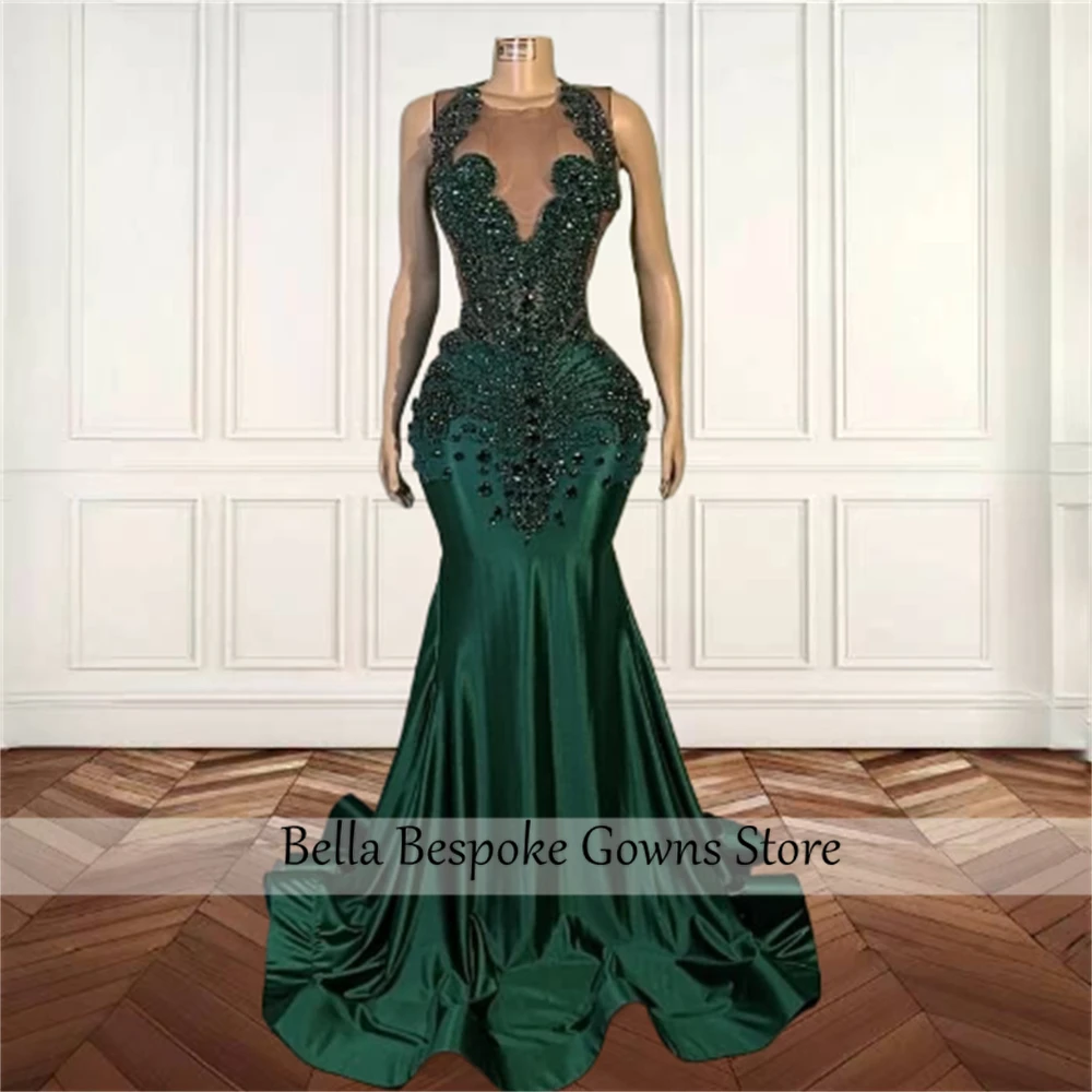 Emerald Green Dress Long Prom Dresses 2024 For Black Girls Beaded Crystal Birthday Luxury Gown Evening Dresses Customized