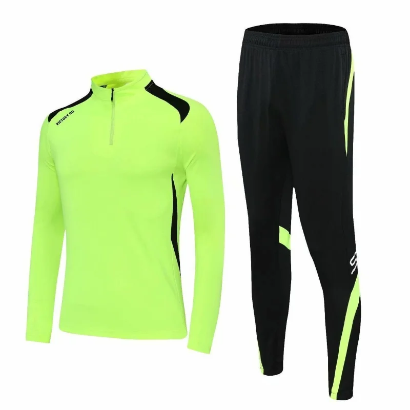 Spring Sports Set Men Stand Neck Zipper Elastic Waist Running Football Outdoor Training Clothes Loose Fitness Long Sleeved Suit