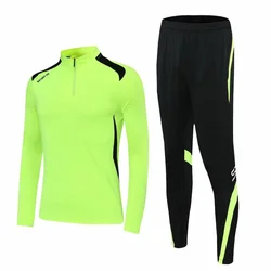 Spring Sports Set Men Stand Neck Zipper Elastic Waist Running Football Outdoor Training Clothes Loose Fitness Long Sleeved Suit