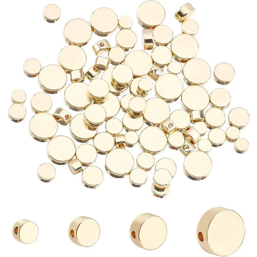 

14K Coin Beads 80pcs Circle Slices Beads 4/5/6/8mm Brass Spacer Beads Flat Round Metal Spacers Long-Lasting Tiny Disc Loose