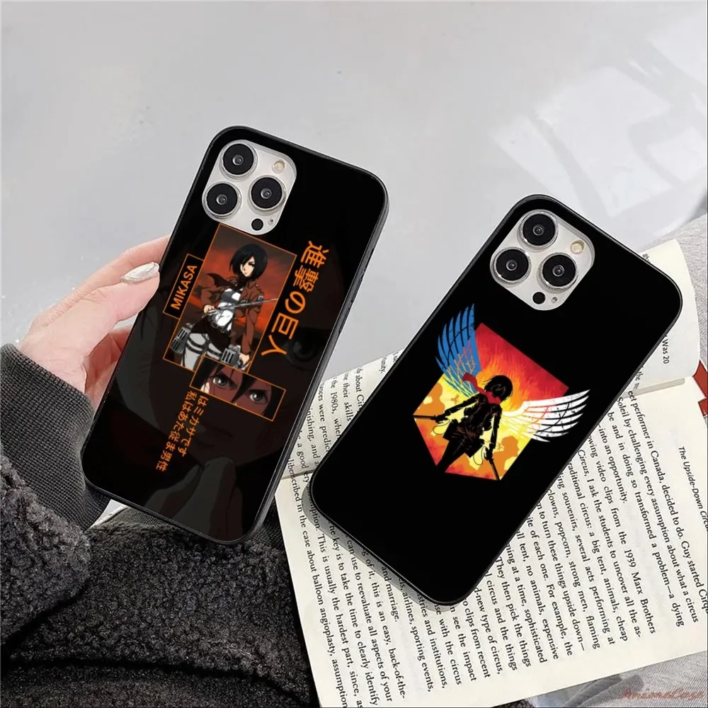 AOT Mikasa Ackerman Cell Phone Case for iPhone 15 14 13 12 11 XS X 8 7 6 Plus Mini Pro Max SE 2022 Black Soft Phone Cover Funda