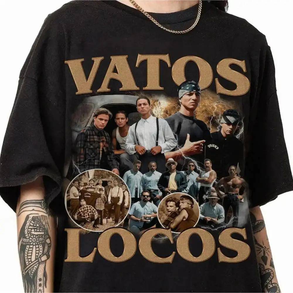 90er Jahre Vintage Tops Blood in Blood Out Datos Locos Forever Grafik-T-Shirt Chicano Streetwear Lässige, locker sitzende bedruckte T-Shirts Unisex