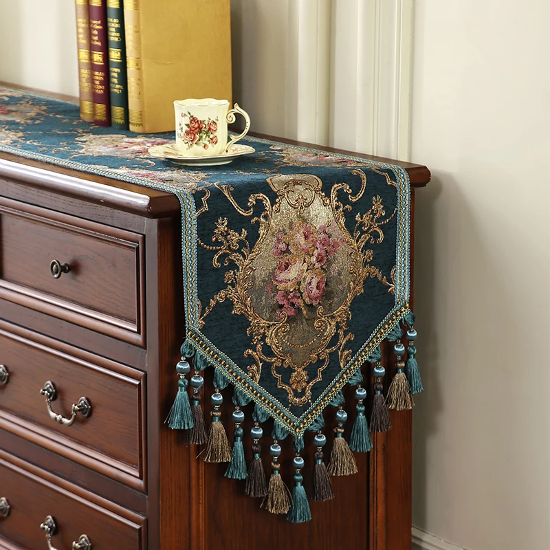 Retro Jacquard Embroidery Table Runner Luxury Dining Room Table Runner Home Coffee Table Cabinet Classic Long Strip Cover Cloth