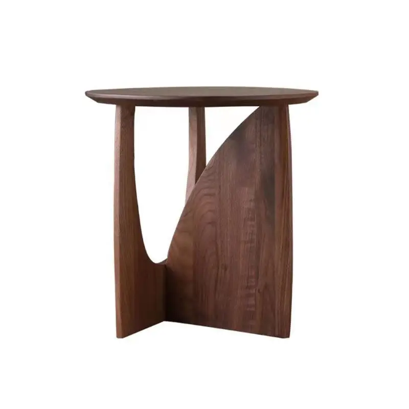 Minimalist Nordic Style Solid Wood Round End Table with Geometric Wood Legs Base Small Round Bedside Table Retro coffee table