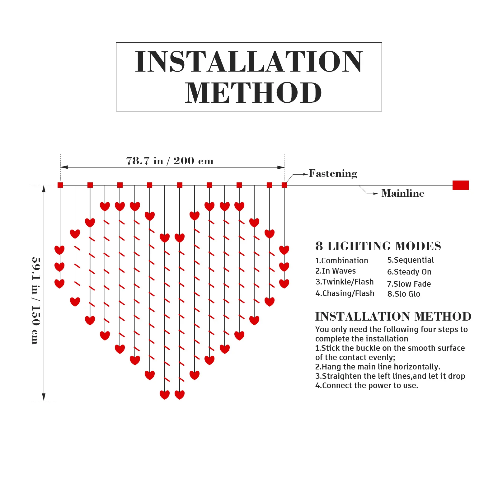 Heart Shape Curtain String Lights Led Wedding Party Decor Window Wall Garden Patio Valentine'S Day Romantic Atmosphere