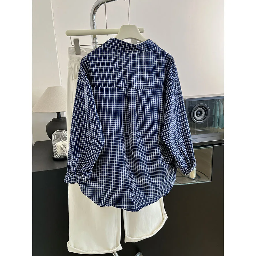 เสื้อเชิ้ตผู้หญิงสไตล์วินเทจ แขนยาว ลายสก็อต ทรงโอเวอร์ไซส์ แฟชั่นฤดูใบไม้ร่วง ฤดูหนาว เสื้อทรงหลวม ปกเสื้อแบบปกเชิ้ต เสื้อทรงหลวม