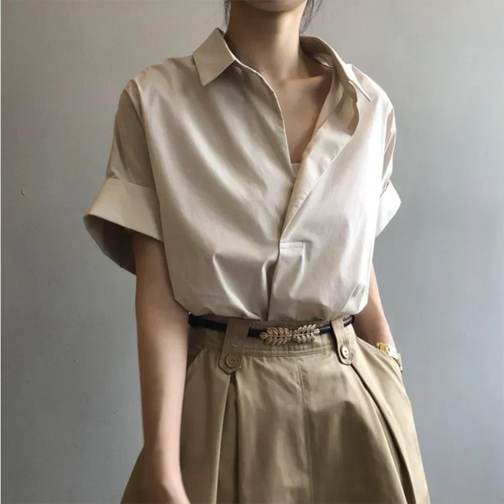 Summer Oversized Shirts Women Shirt Fashion Loose Solid Tops Short Sleeved Blouse Casual Solid Buttons Down Blusas