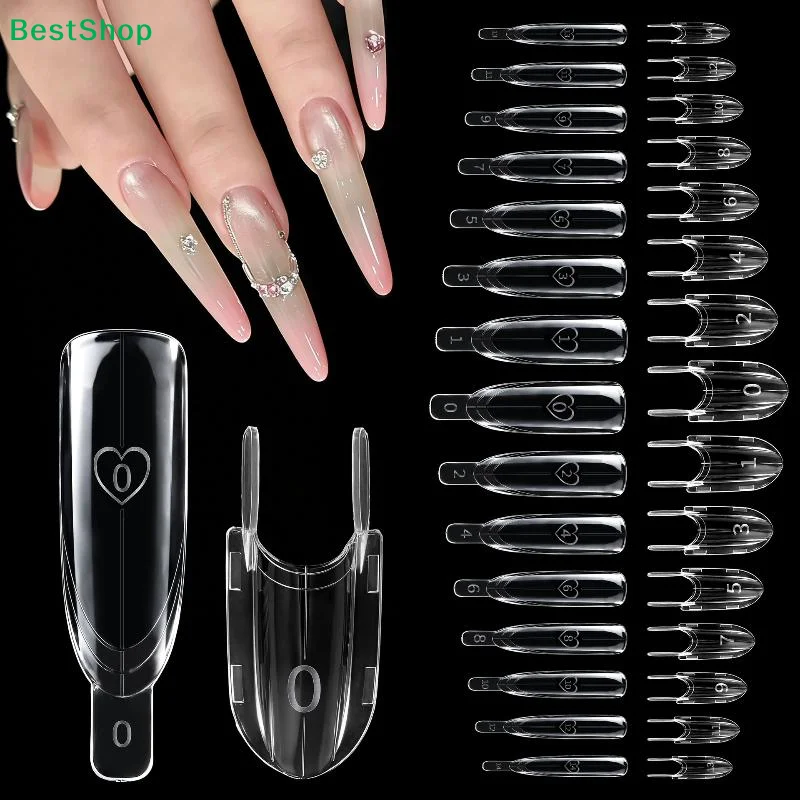 ☽Sandwich Dual Nail Forms 120pcs 15size Rocket Shape Full Cover Top & Bottom Mold For Nail Art Extension Manicure Kit
