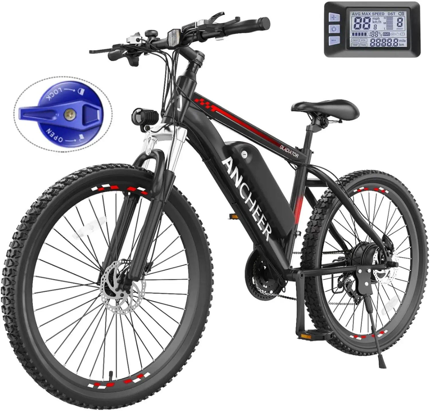 

Electric Bike for Adults with 750W Peak Motor, 48V 499Wh Ebike, Up to 55 Miles, 3H Fast Charge, 26'' Gladiator Electric Bike