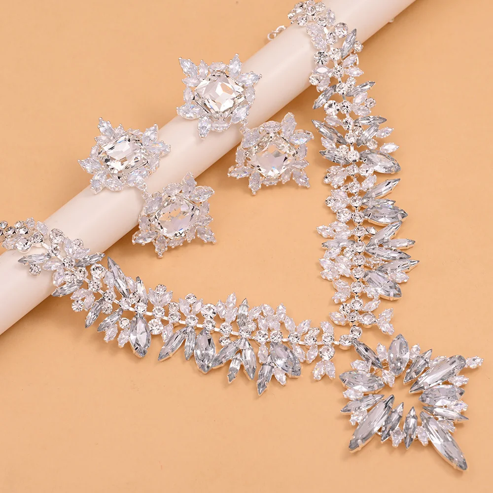 Stonefans Fashion 2pc/Set Wedding Crystal Larger Exaggerate Jewelry Set New Statement Bridesmaid Necklace and Earring Sets Women