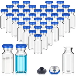 100 Pack Glass Vials Clear Glass Headspace Vials with Plastic-Aluminum Flip Caps and Rubber Stoppers Flat Bottom Lab Vial Sealed