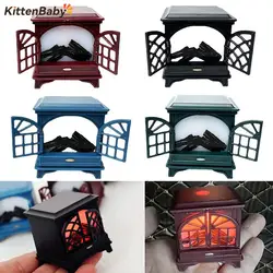 Dollhouse Miniature Fireplace Glowing Stove Simulation Furniture Model Ornaments DIY Dolls House Decor Accessories Kids Toys 1Pc