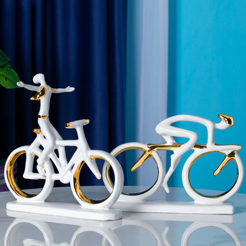

Abstract Bicycle Figure Ornament White Ceramic Sculpture Crafts Living Room Office Home Decoration New