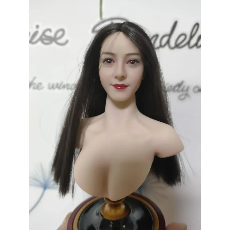 1/6 Scale Female Soldier Head Carving Asian Beauty Dilireba Ancient Double Bun Hair Style Model for 12in Wheat PH TBL JIAOU DOLL