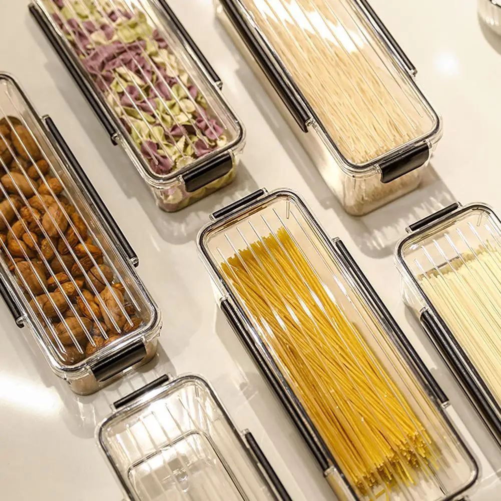 Contenedores herméticos para almacenamiento de alimentos, incluidos contenedores para espaguetis/fideos/pasta, apilables negros de 1,5 L con tapas