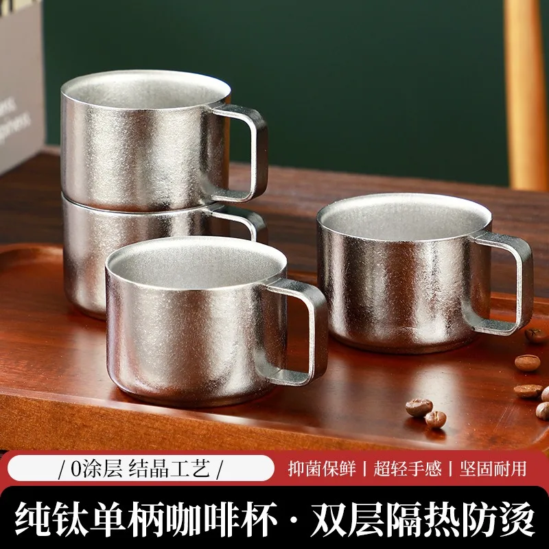 Pure Titanium Crystal Double‑Wall Coffee Cup Portable Titanium Mug for Camping Home Business Gift