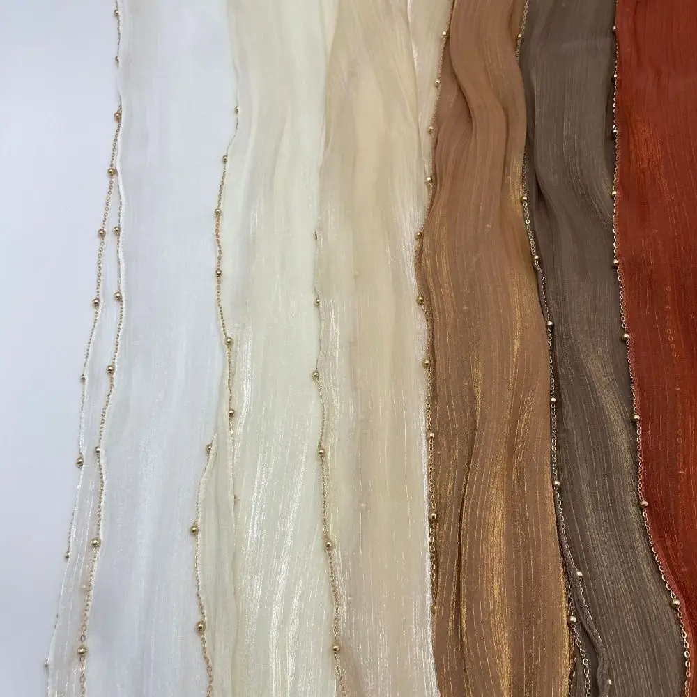 Luxus Perlen islamischen Turban Chiffon lange Wraps Schal Pashmina dünne ethnische Stil Schal Frauen