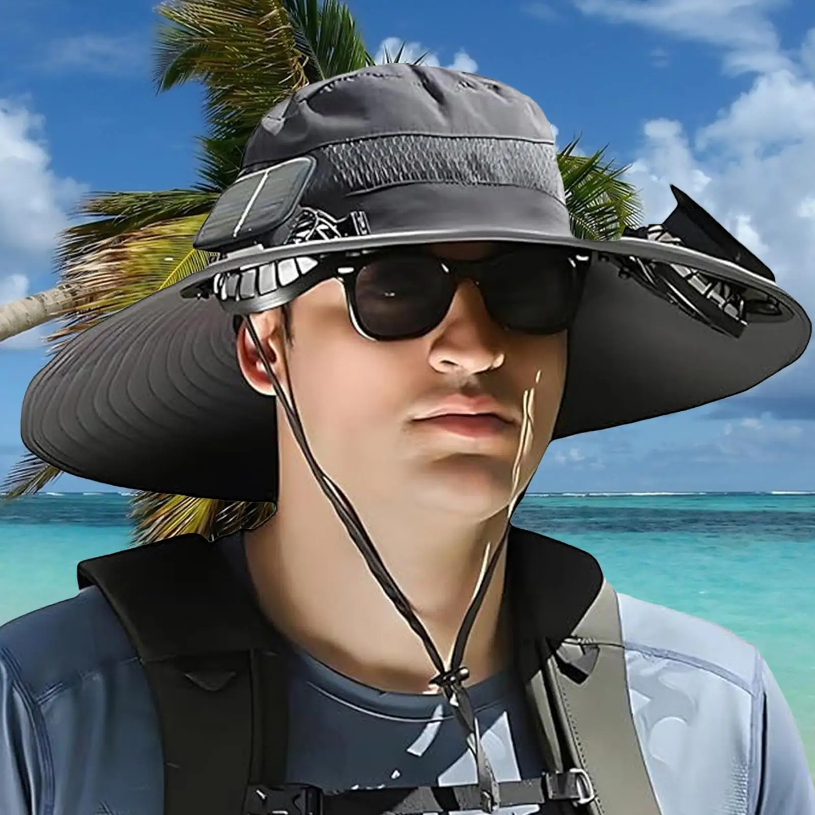 

Solar Fan Sun Hat Adjustable Solar Fan Outdoor Hat Bucket Caps Waterproof Portable Headwear For Men Women Outdoor Activities