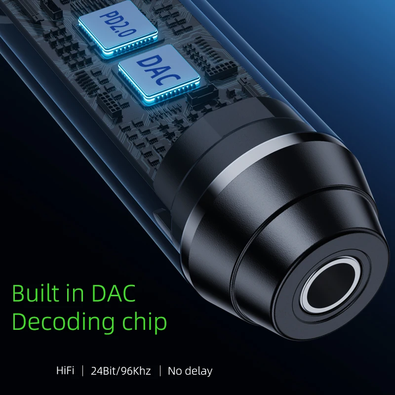 Piva 40 سم كابل 2 في 1 محول شحن سريع PD 20 وات DAC 24Bit/96Khz HIFI محول الصوت الإضاءة إلى 3.5 مم لأجهزة الكمبيوتر المحمول