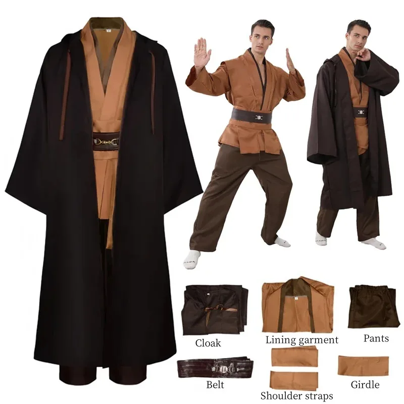 

Men's Halloween Jedi Knight Cosplay Costume Robe Adult Male Tunic Costume Hooded Uniform Full Set