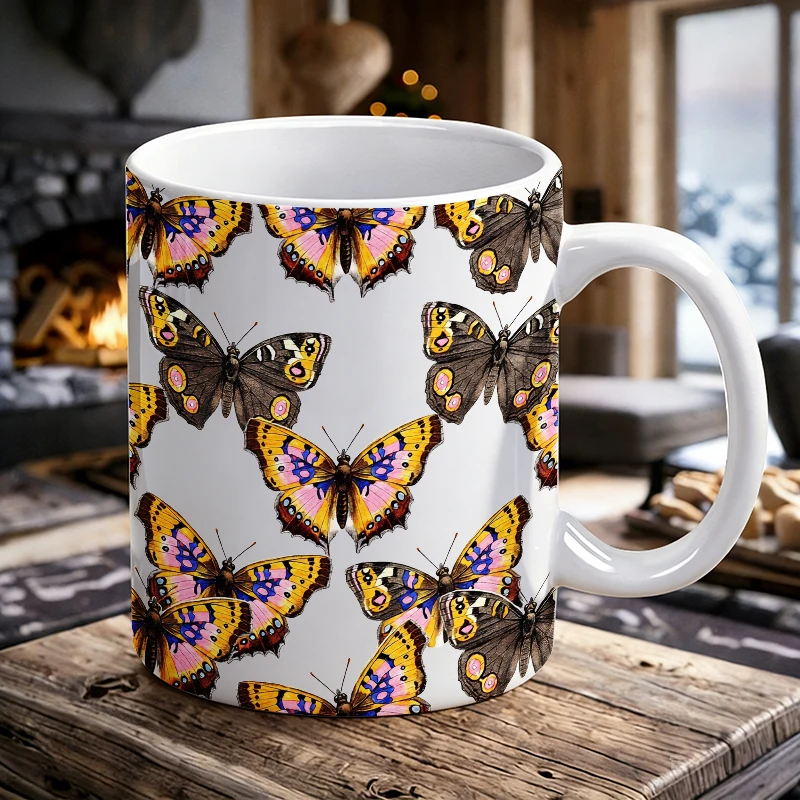 

Watercolor Butterfly Full Print Ceramic Cup, Coffee Cup, Milk Cup, Office Tea Cup, Drinking Cup, Fade-Resistant,Gift for Friends