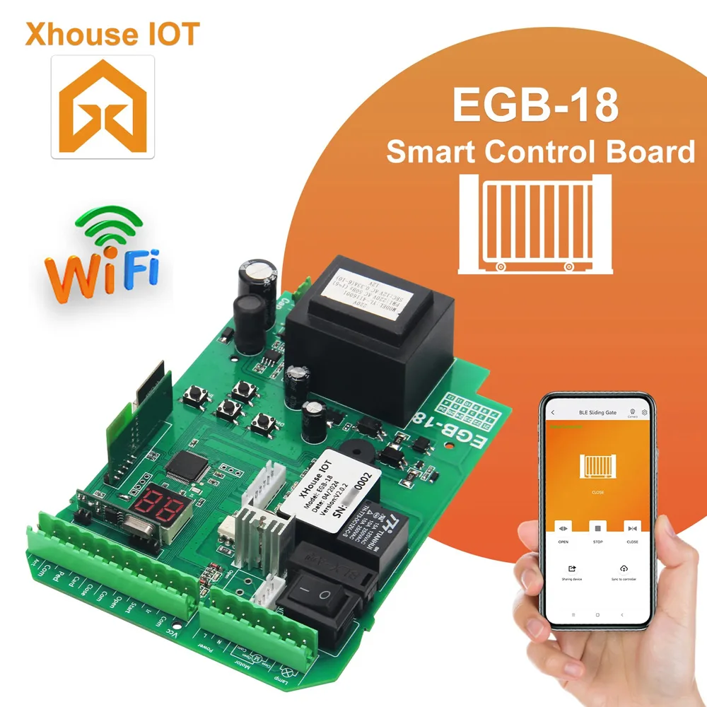 Motherboard for Sliding Gate Opener, Replacement Control Main Board, with Optional Remote Control Card and WiFi Version